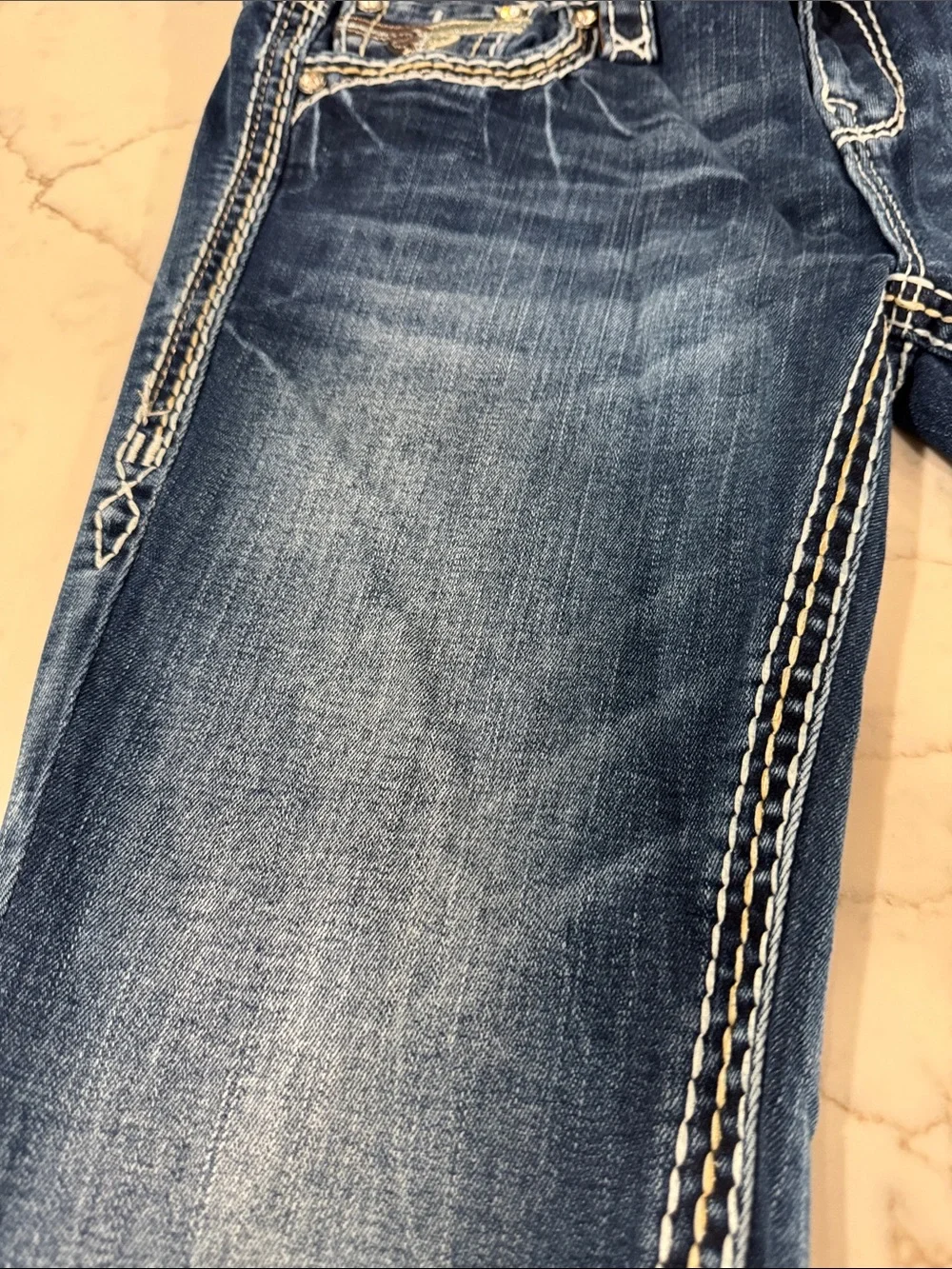 Rock Revival Women's Blue Bootcut Jeans with Embellished Back Pocket
